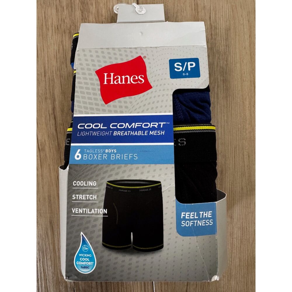 Hanes Cool Comfort Boys Small 6-8 Boxer Briefs Breathable Mesh Stretch 6 Pack